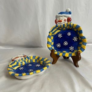 WCL Christmas Holiday Snowman Dishes - set of 2